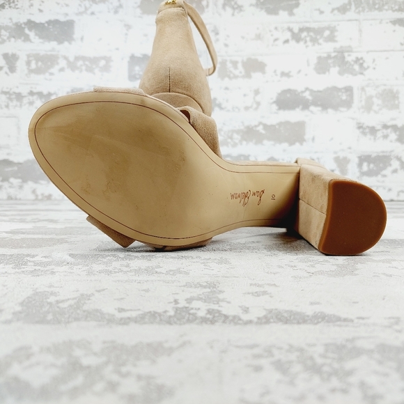 NEW Sam Edelman Yaro Cream Tan Suede Open Toe Ankle Buckle Heeled Sandals E607 - Picture 8 of 12